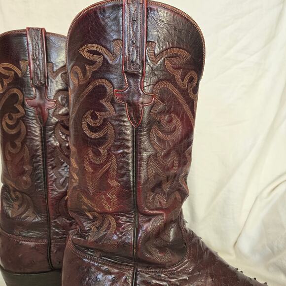 Lucchese Classic Size 10.5 D Full Quill Black Cherry Ostrich Boots Straight Heel main image 13